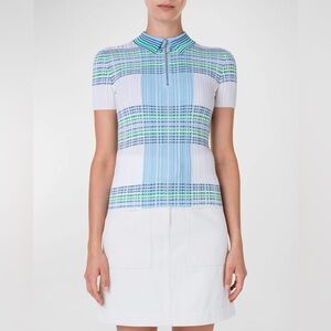 NWOT AKRIS PUNTO check patterned quarter-zip polo shirt size 14 ribbed cupro